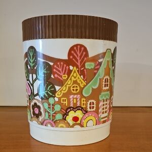 Colorful Vintage Canister with Brown Lid